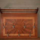 Art Deco marquetry and aluminum wall coat rack