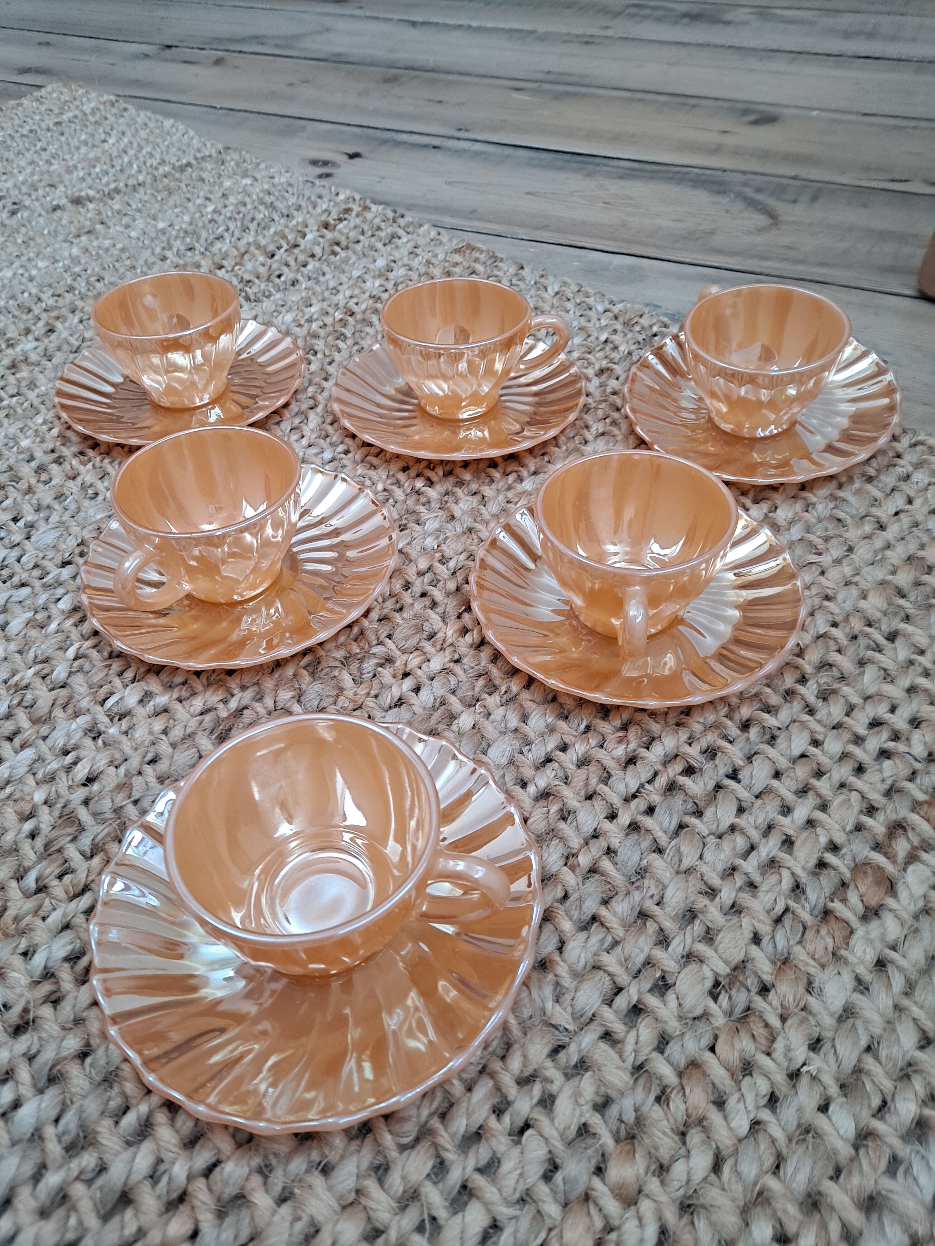 Coffee set 6 cups and sub-cups Termocrisa Mexico Pêche