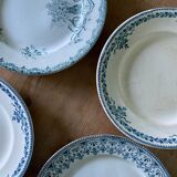 Set of 6 old flat plates in mismatched iron earth