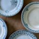 Set of 6 old flat plates in mismatched iron earth