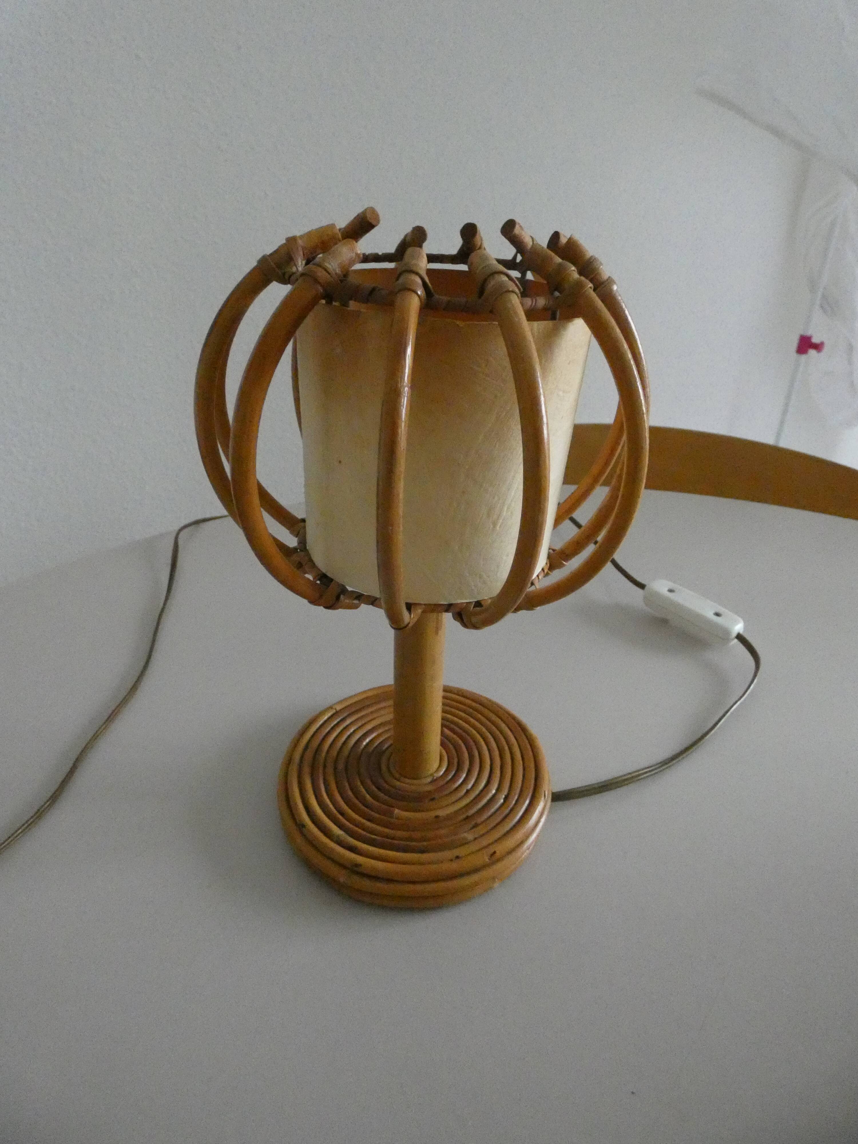 Lampe vintage Louis Soignot rotin