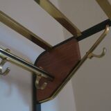 Mid-century brass and teak wall coat rack, 1960s