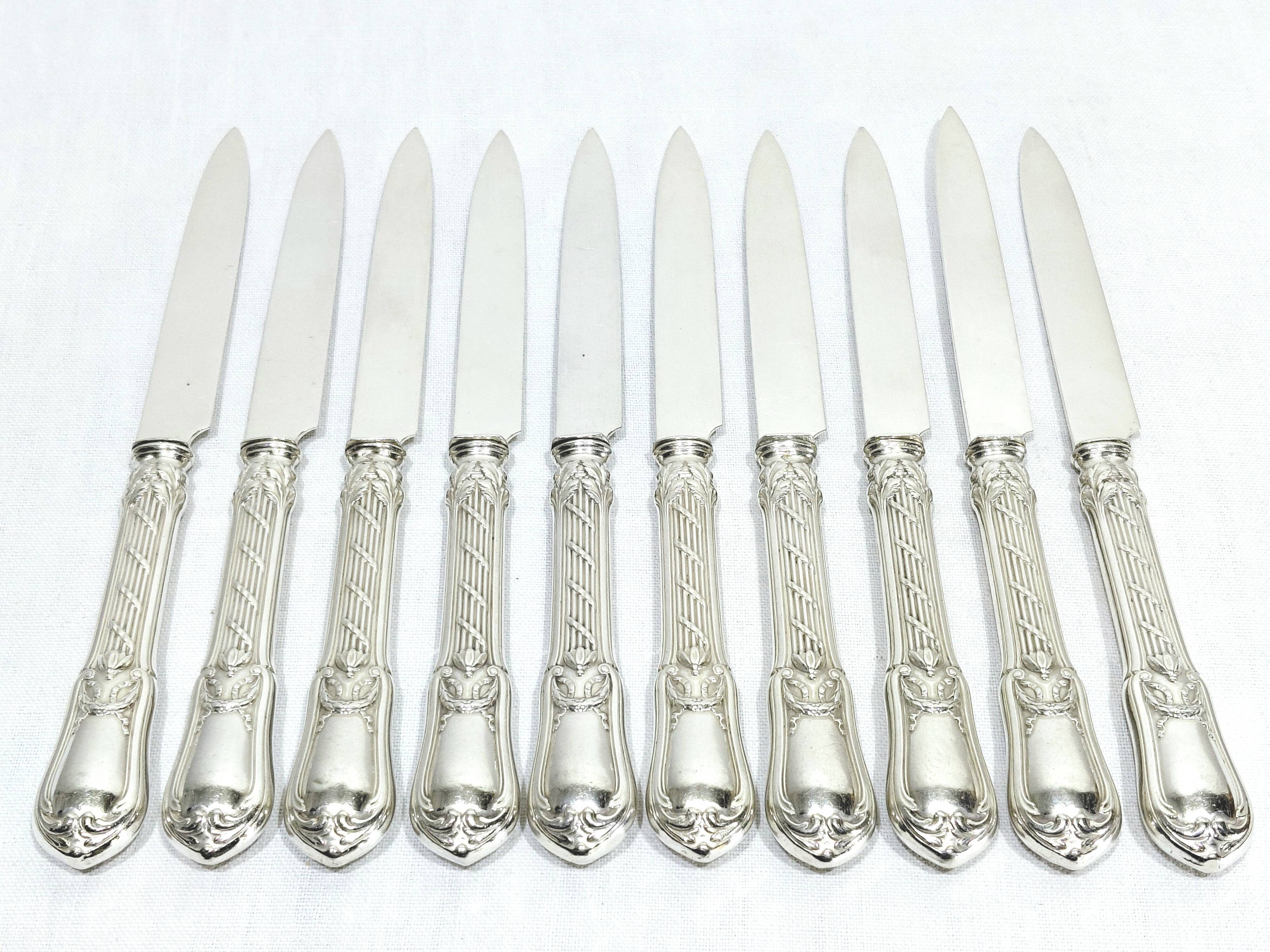 10 silver fruit knives in Louis XVI style