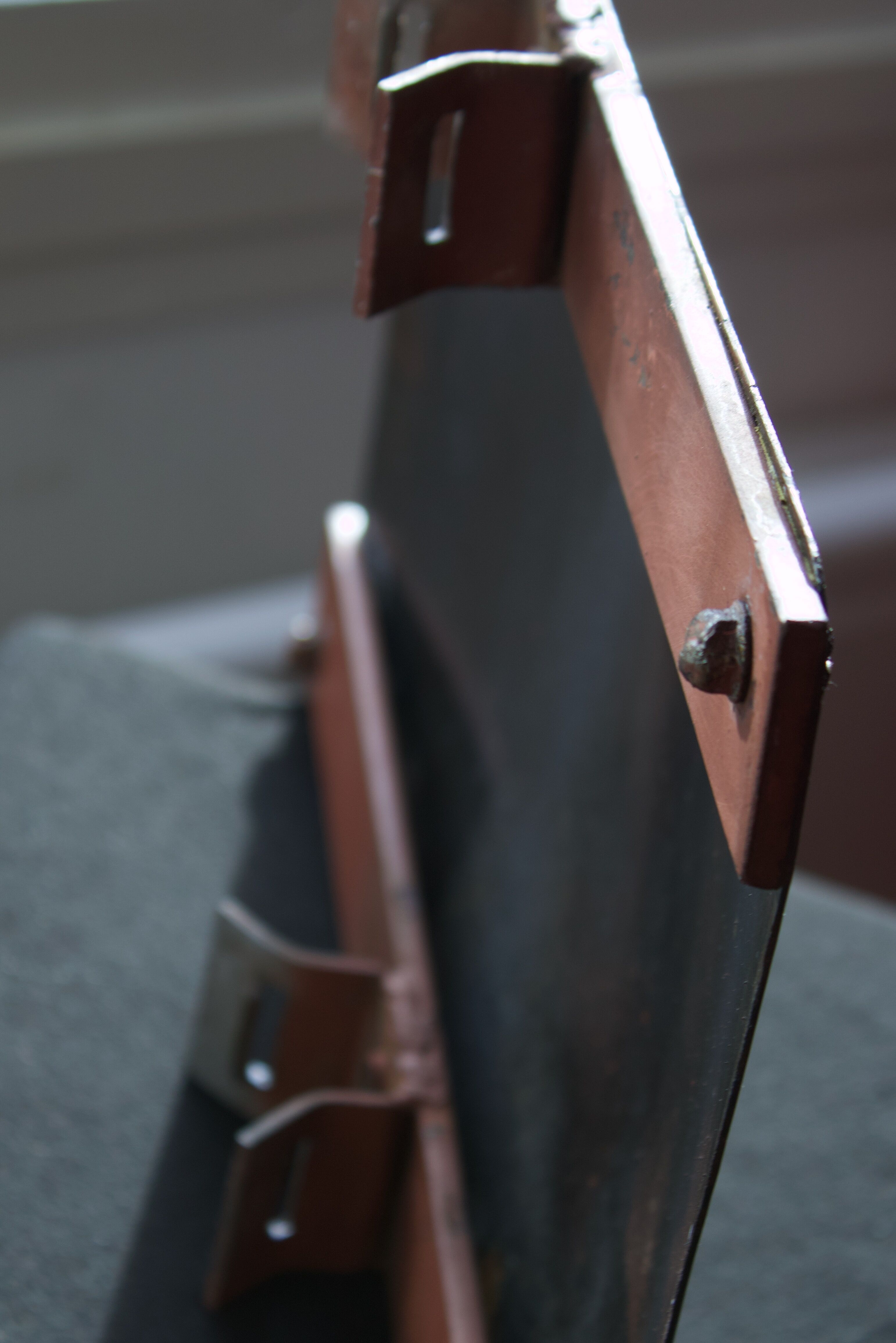 Old Enamelled and bulging "Chemin de la Rente" street plate, in perfect condition, on its cast iron support