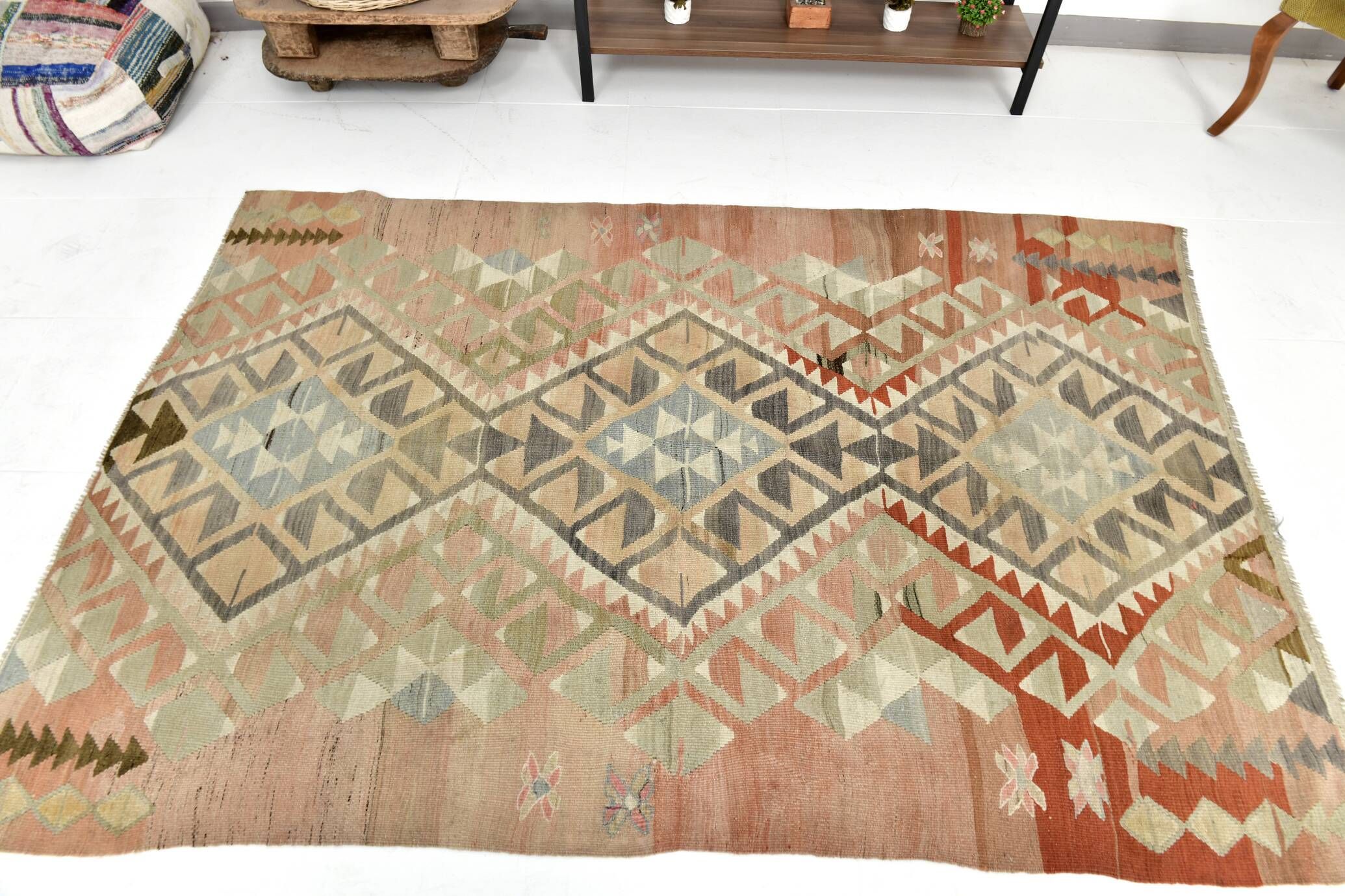 5x7 Brown & Red Turkish Vintage Kilim Rug 148x223Cm SK 35162