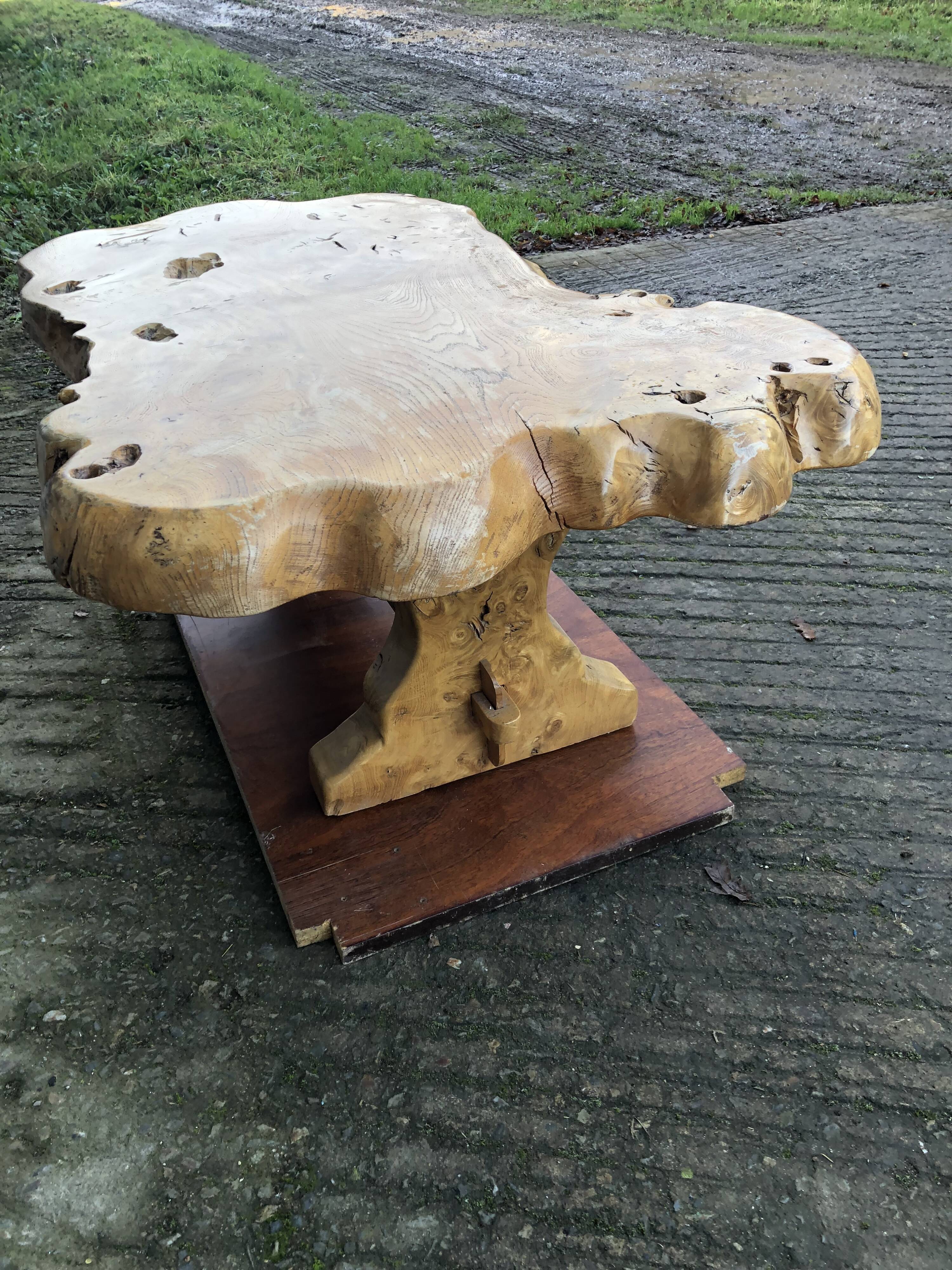 Handcrafted Brutalist coffee table in solid elm