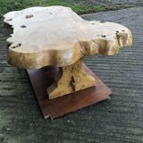 Handcrafted Brutalist coffee table in solid elm