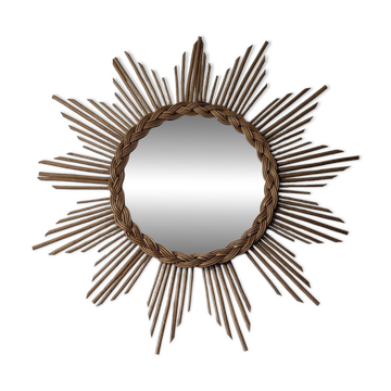 Miroir soleil en rotin