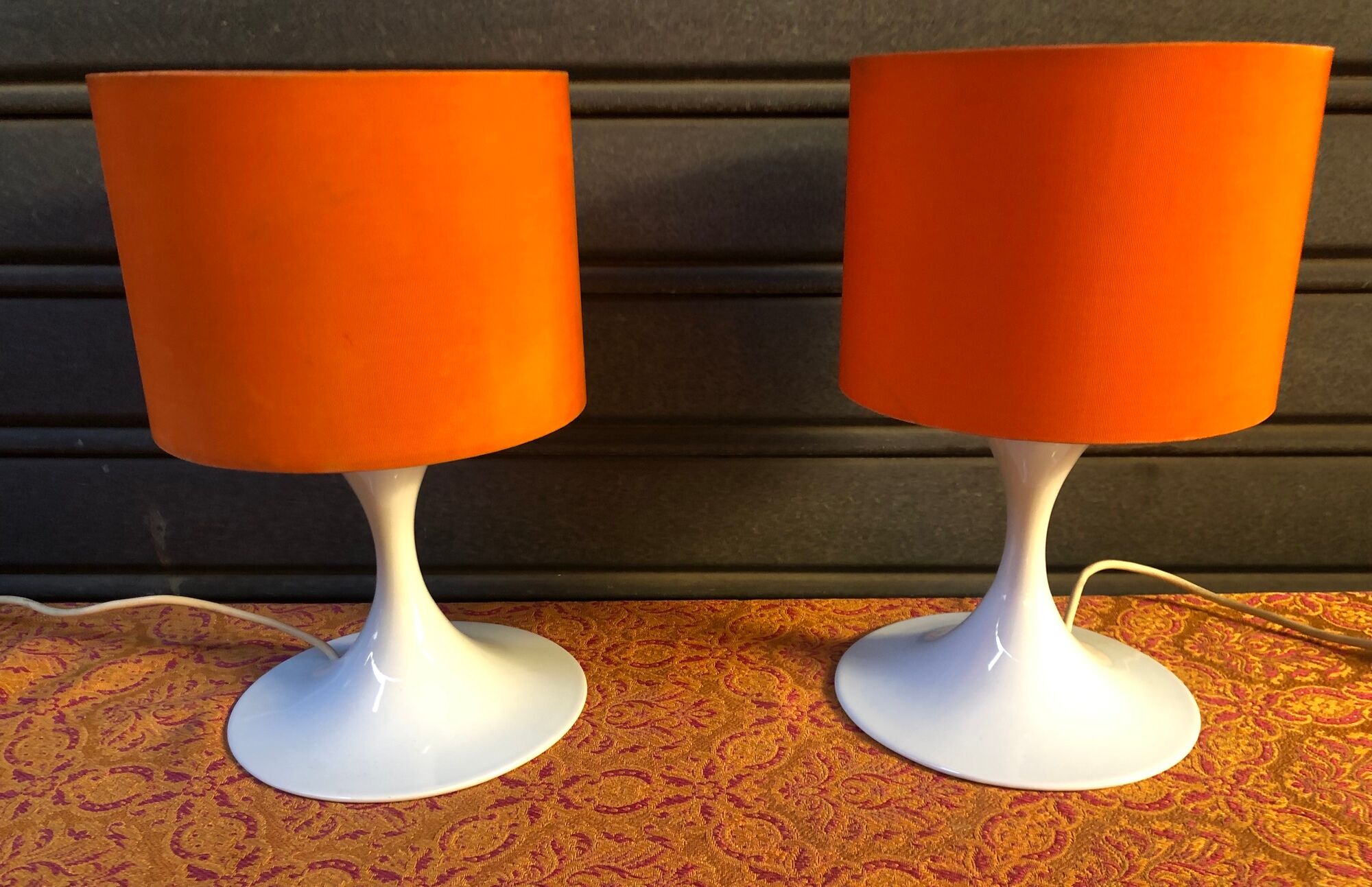 Pair of lamps 1970s Earthenware Rosenthal lampshade orange