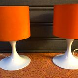 Pair of lamps 1970s Earthenware Rosenthal lampshade orange