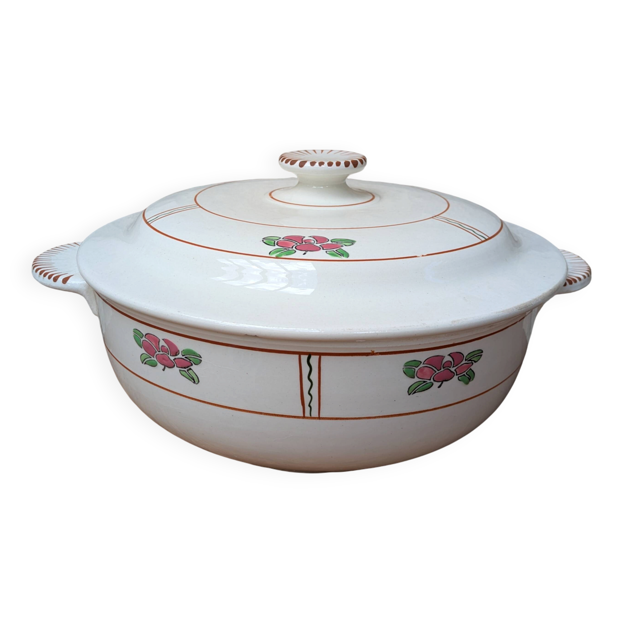 Soup tureen with lid in Salins ironstone model Nénuphar 25.5cm