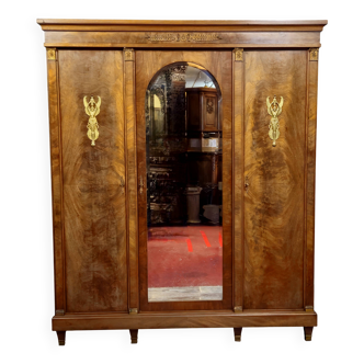 Large antique mahogany wardrobe with mirror – Empire style / 20th century