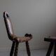 Carved wooden tripod chair with leather seat, Wabi Sabi, early 20th century.