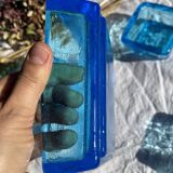 Adorable Vintage Turquoise Blue Glass Square Ashtrays and Trays