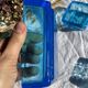 Adorable Vintage Turquoise Blue Glass Square Ashtrays and Trays