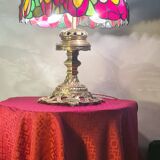 antique bronze lamp and stained glass shade