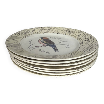 7 assiettes anciennes à décor d’oiseaux