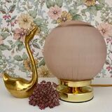 Lampe à poser globe vintage art déco en verre granité rose