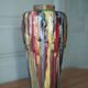 Vase signed Louis Gueule – Elgé Vierzon, multicoloured polychrome earthenware vase in geometric shape, collection.