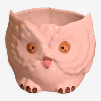 Cache pot owl glazed ceramic white slip earthenware siol Portugal