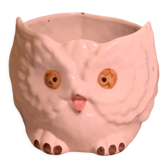 Cache pot owl glazed ceramic white slip earthenware siol Portugal