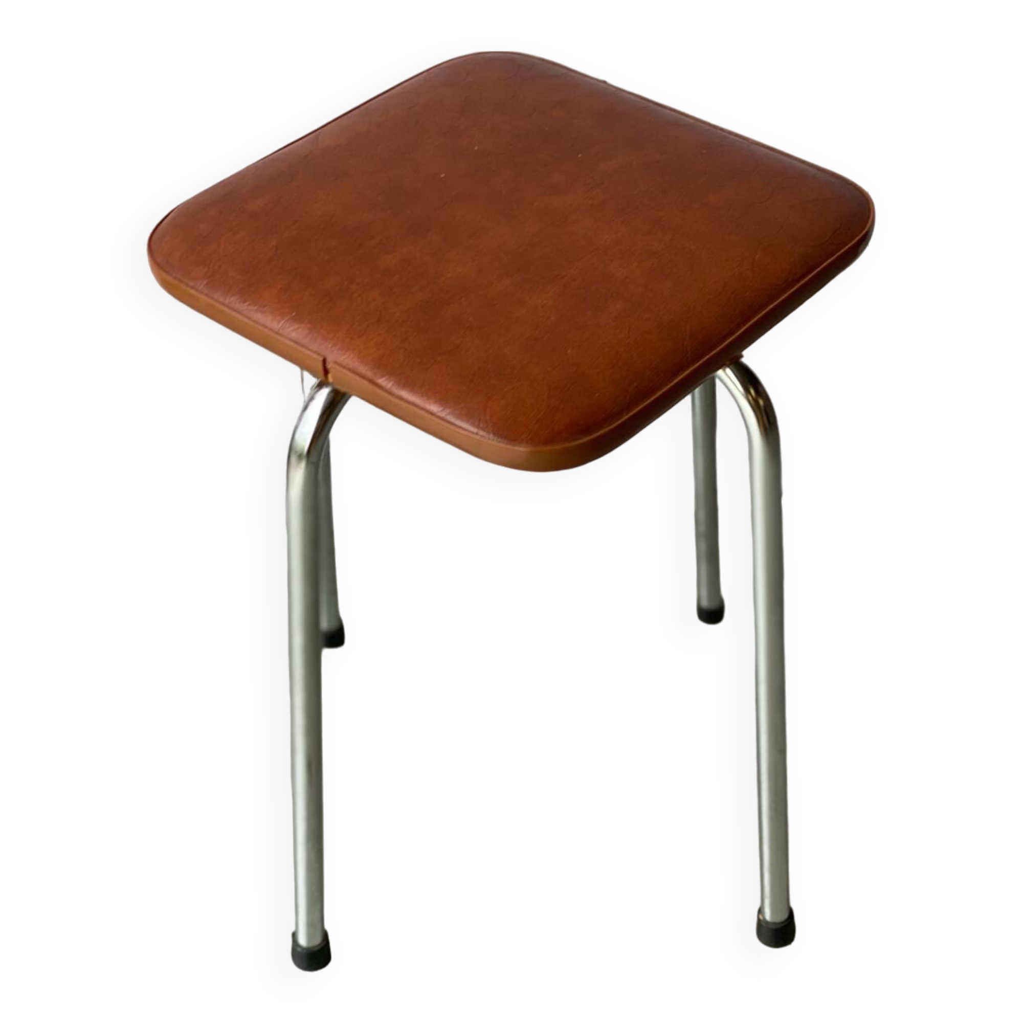 Vintage brown leather and chrome steel stool