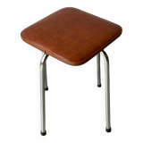 Vintage brown leather and chrome steel stool