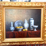 Still life with chinoiseries.oil on canvas framed