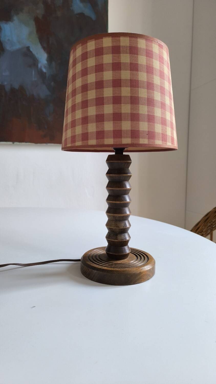 Charles Dudouyt style turned wood table lamp