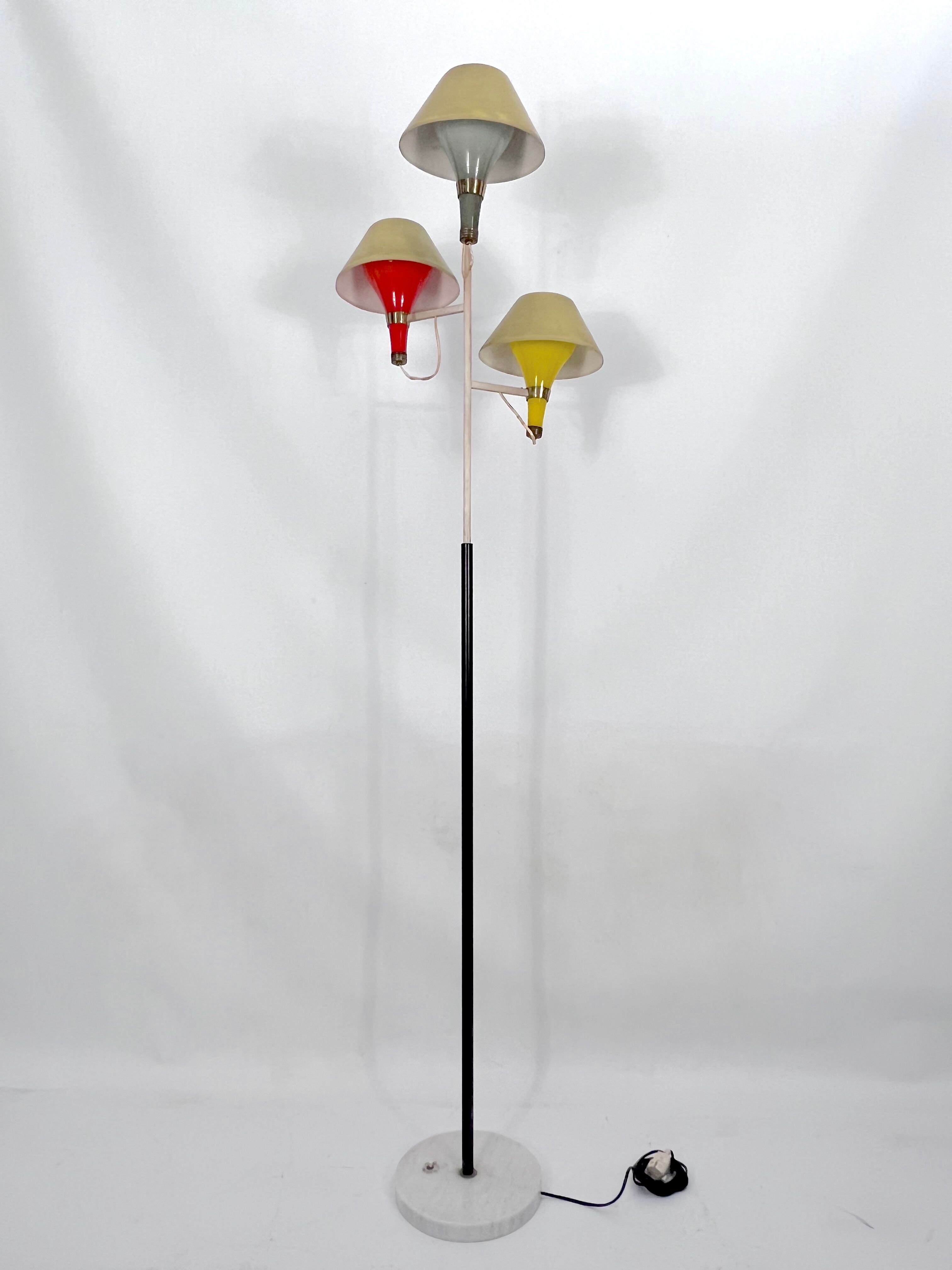 Mid-century Modern three arms floor lamp by Stilux Milano. Italy 1950s