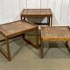 Set of 3 nesting tables in teak with tiled tops.