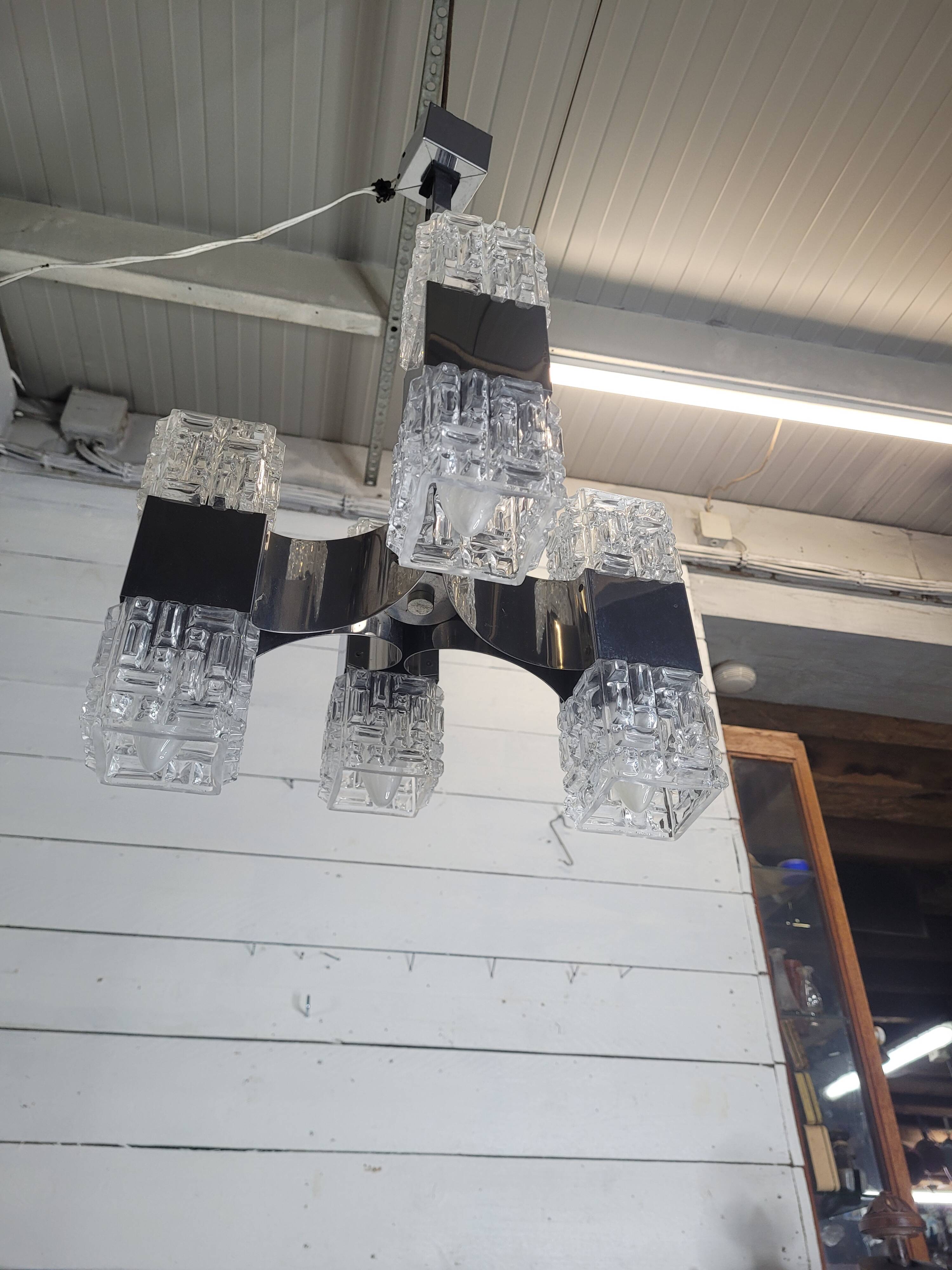 Chrome and glass pendant chandelier by Sciolari, Italy, 1960s