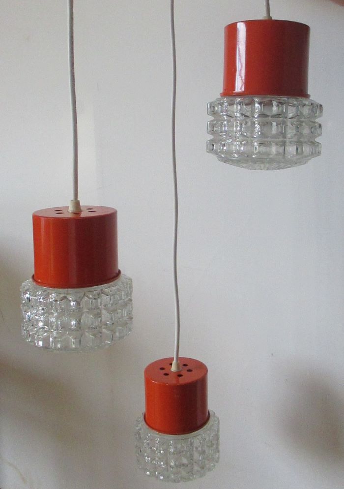 Orange suspension 70's glass 3-globe