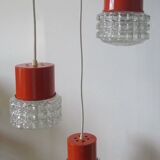 Orange suspension 70's glass 3-globe