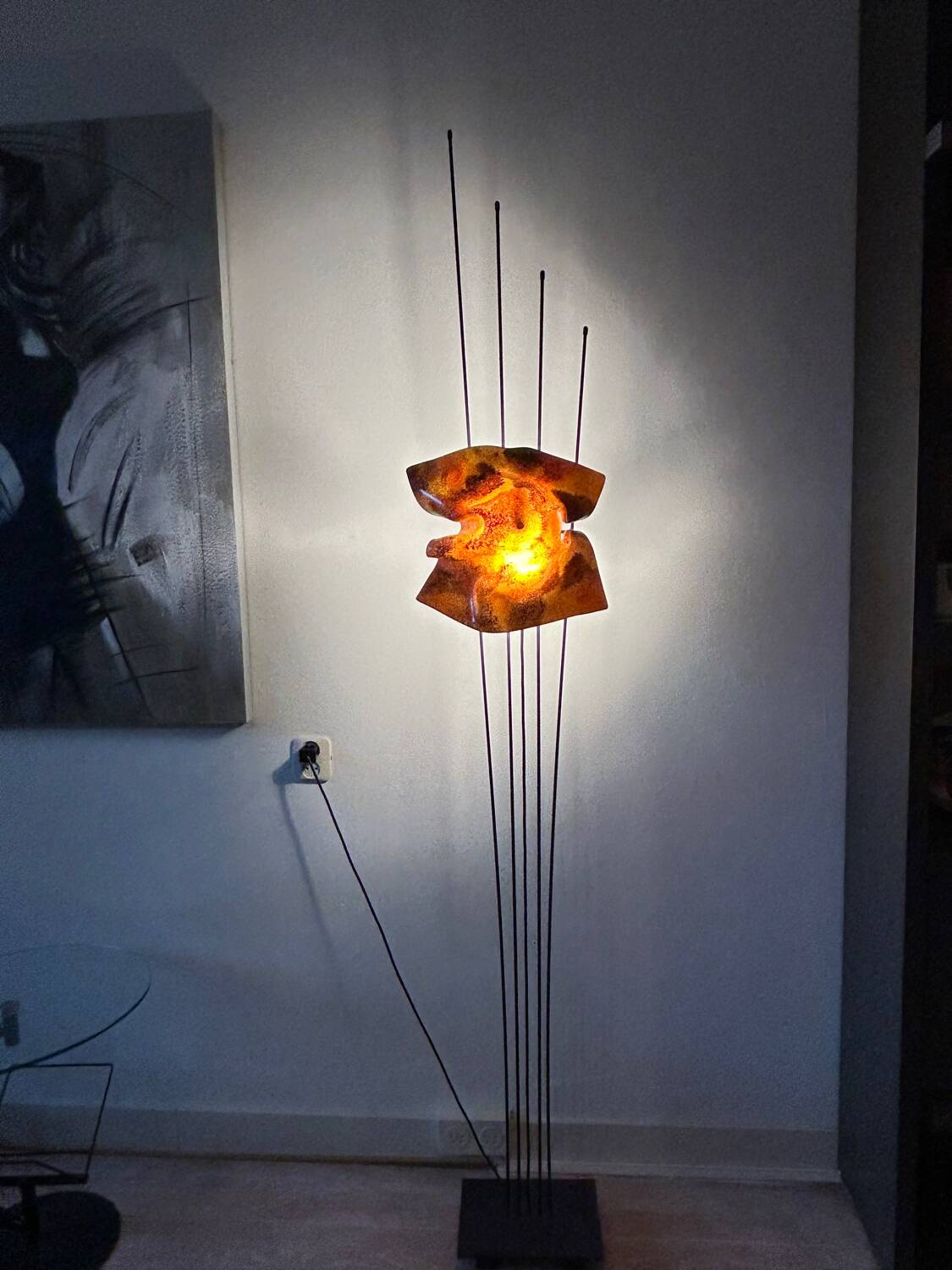 Lampe de sol vintage sculpturale – Verre artistique fait à la main
