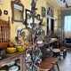 Coat rack with 6 hooks and cast iron brown umbrella stand.