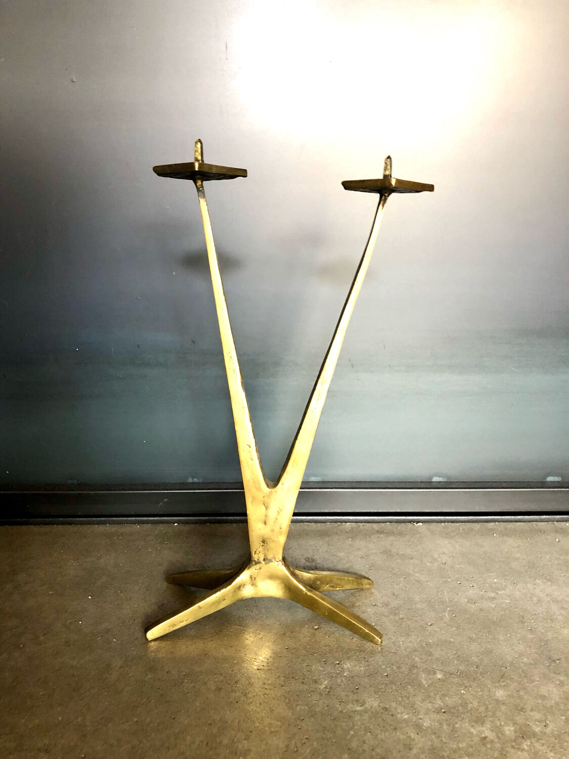 Brutalist golden candle holder