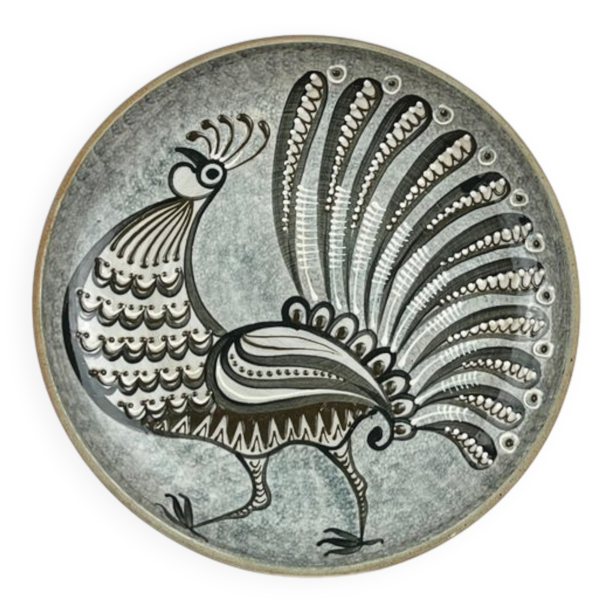 Vintage wall plate in West German pottery with rooster design, 1970s.