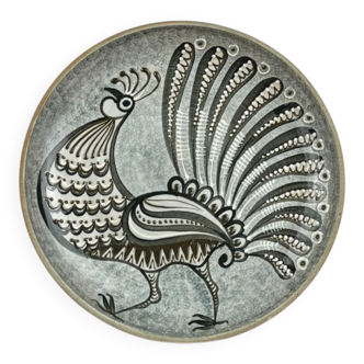 Vintage wall plate in West German pottery with rooster design, 1970s.
