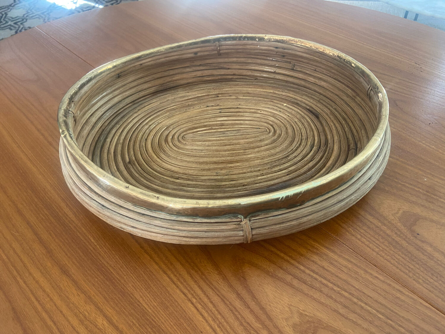 Rattan and Italian brass dish from the 70s