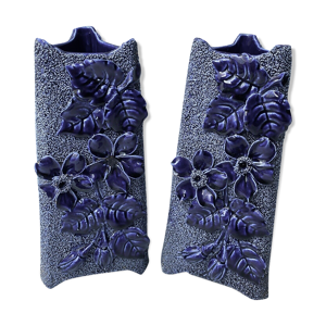 Paire de vases en barbotine - bleu