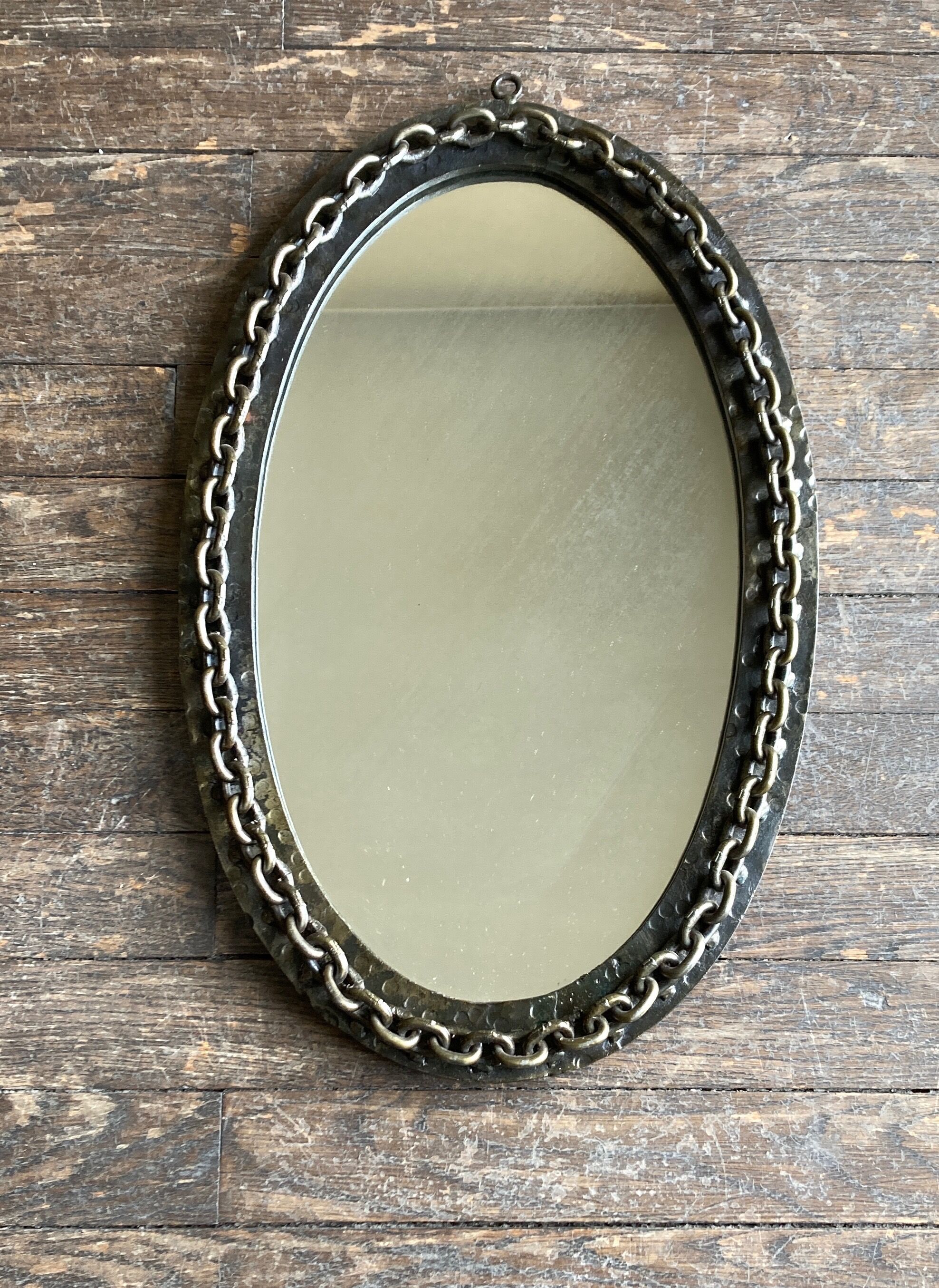 Mirror brutalist chain in beaten iron 1960 H55cm