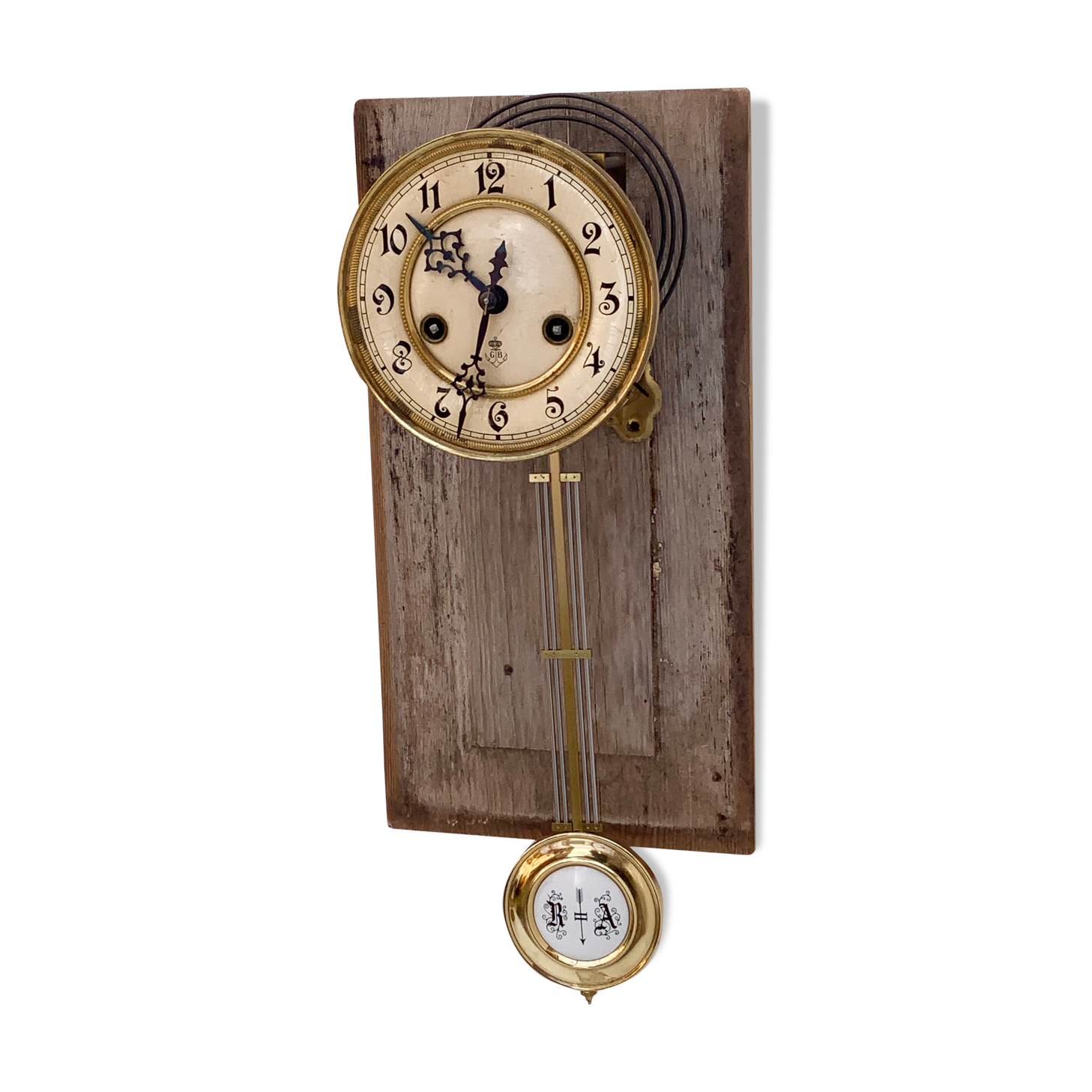 Antique Gustav Becker German Wall clock movement, Wood base, GB Movement 1900s