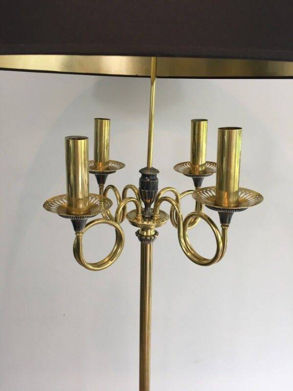 Floor lamp in brushed steel and brass. In the style of Maison Charles