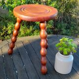 Tripod stool in solid wood, abacus feet, around 70's