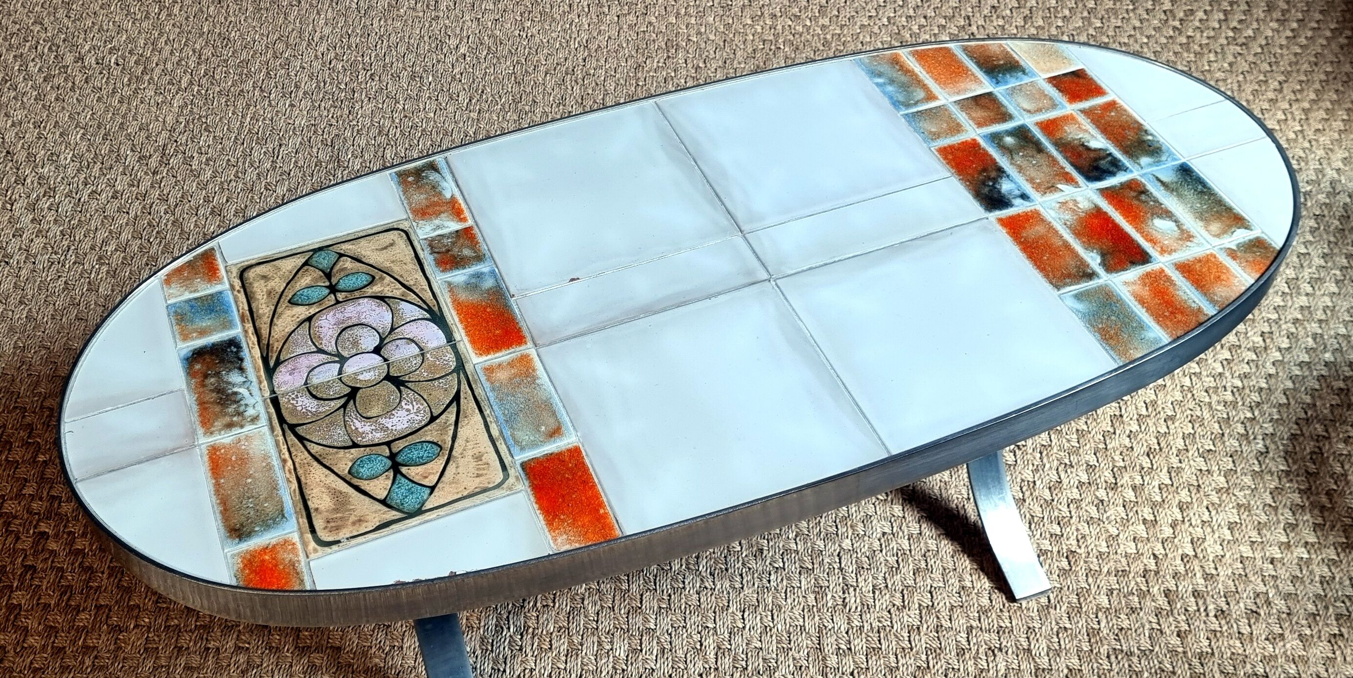 Coffee table 70s ceramic and stainless steel