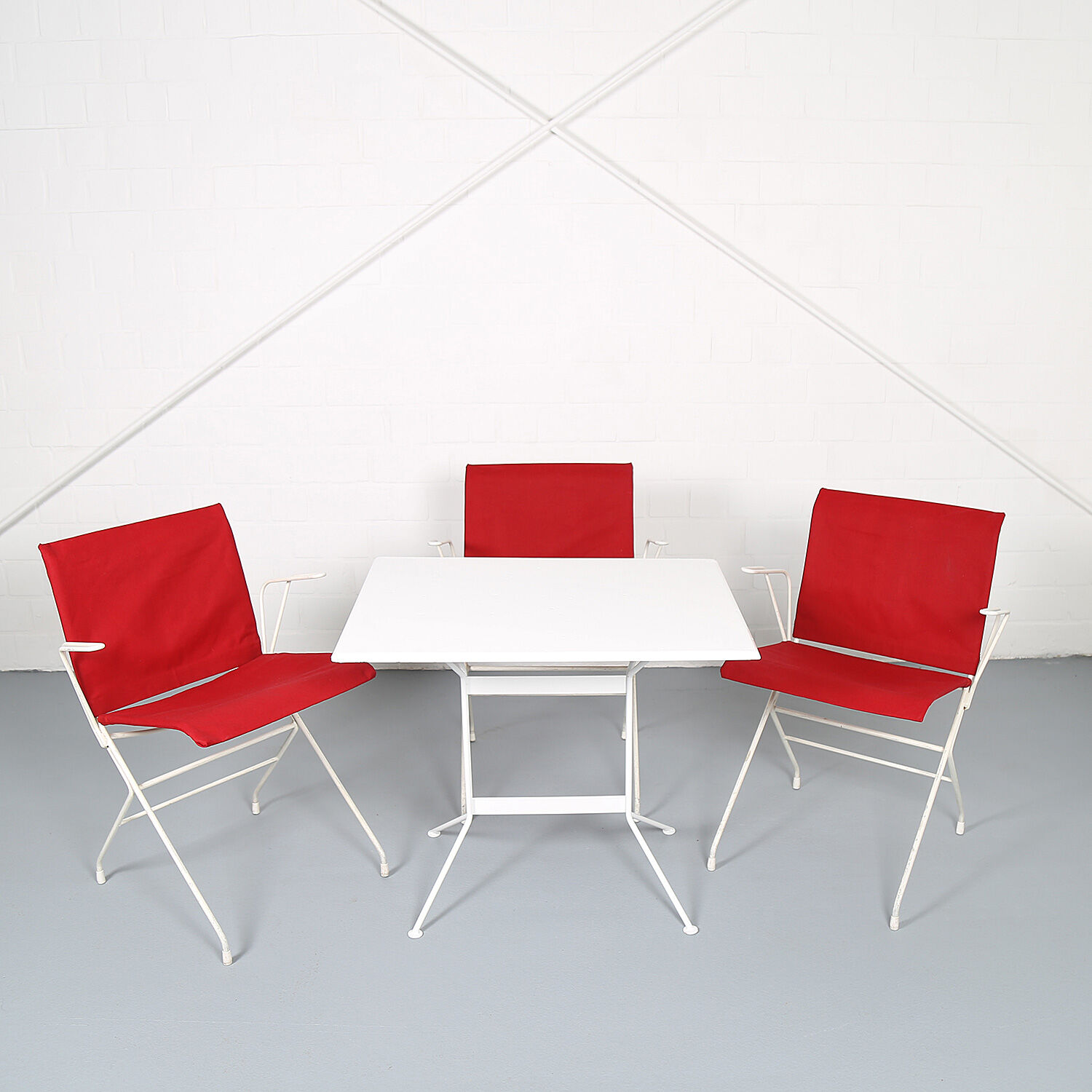 French mid-century vintage garden set designed by Raoul Guys (attributed) 3 chairs and a table