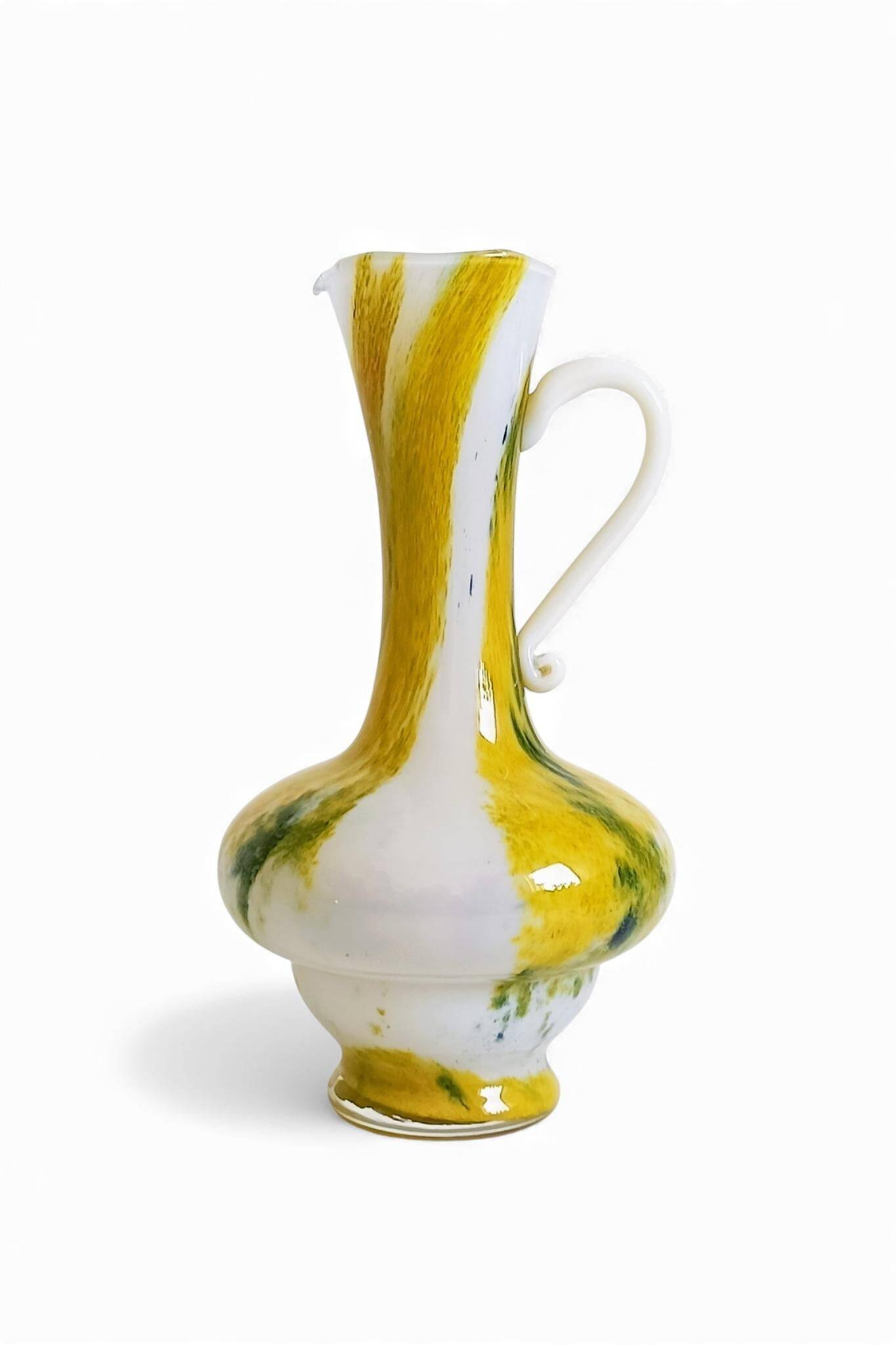 Cristallerie de Clichy White Opaline Pitcher Vase, Handmade in France