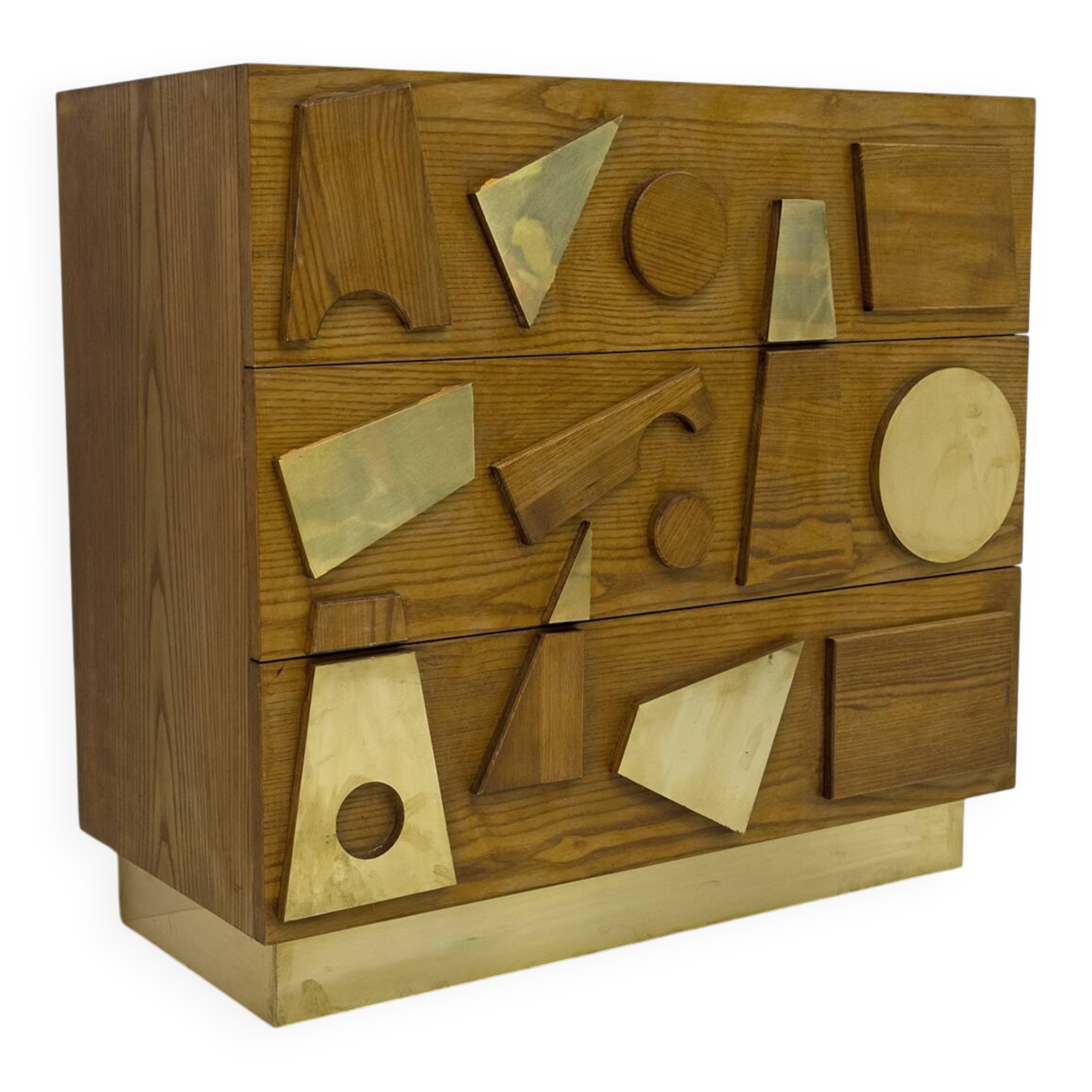 Brutalist Italian Ash Tree and Brass Chests of Drawers, Two