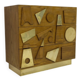 Brutalist Italian Ash Tree and Brass Chests of Drawers, Two